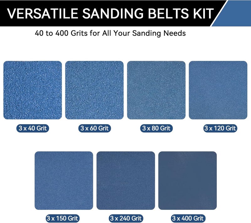 Aolabela 3x18 Inch Sanding Belts 21 Pcs 7 Grits Sizes (3 Each of 40/60/80/120/150/240/400 Grits) Heavy Duty Belt Sander Zirconia Belt Sander Paper for Wood, Metal, Stainless Steel, Cars, and Furniture - Image 3